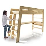 ロフトベット ハシゴ一体型 デスク・ラック付き 天然木 スノコ板 システムベッド ハイタイプ シングル ナチュラル