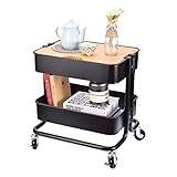 Melody House 2段キッチンワゴン 天板＆キャスター付き バスケットトローリー 収納キッチン メッシュ状の底板 ブレーキ付き スチールラック ベビーワゴン