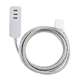 Cordinate Designer 3-USB Charging Extension Cord with Surge Protection Gray Braided D?cor Fabric Cor