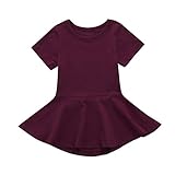 HUYB夏　可愛い　プリンセス　ショートスリーブ　ソリッドカラー　ドレス　 日常用 子とも服 キッズ服 5サイズ 12ヶ月ー4歳　女の子　ガールズ　ベビー服　シンプル　 (80, 赤)