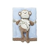 Chick Pea Baby Velboa Plush 2 Piece Blanket and Animal Toy Set, Blue Blanket & Brown Monkey by Chick