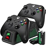 コントローラー充電ステーション Xbox Series X|S/Xbox One/X/S/Elite/Core用 デュアルXbox 1充電ドックステーション Xbox Oneコントローラー用バッテリーパック 1800mAh充電式バッテリー2個&バッテリーカバー4個付き
