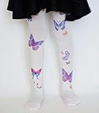 ☆子ども用デザインタイツ☆ホワイト＆バタフライ40デニール