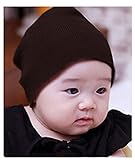 新生児帽子　ビーニーハット　ニット帽子 赤ちゃん 帽子 17色あり (S(0-10ヶ月 、頭囲30-48cm）, ブラウン（Brown）)