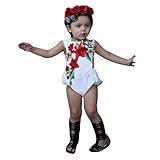 Karchi ベビー服 女の子 ロンパース 可愛い　袖無し 刺繍 バラ プリント　カバーオール 春夏服 誕生日　お出かけ　パーティー ０－２４ヶ月設定 ホワイト (100)