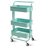 Harper Bright Design キッチンワゴン 取っ手付き キャスター付き バスケット 収納キッチン 高さ調整できる メッシュ状の底板 MX037096 (ターコイズブル)