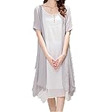 Linyuan ファッション Maternity Dress マタニティドレス Loose 2PCS Cotton Linen Short-Sleeved Dress
