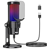 Veetop USB コンデンサーマイク ゲーミングマイク PC マイク RGBライティング 配信用マイク カーディオイド指向性 ワンタッチミュート ポップフィルター プラグ＆プレイ音量調節 スタンド付き ストリーミング録音 ゲーム実況 ボイスチャット ライブ配信 テレワーク web会議に最適 YouTube Skype ZOOM TikTok Windows/Mac/PS4/PS5対応