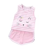 Aliciga 子供服 女の子 ベスト + ショートパンツ 2点セット ベビー服 ボーダー 猫の顔 プリント 新生児 肌着 かわいい 夏 カジュアル スポーツ ファッション 人気 通園 通学 0～2歳