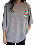 [TIME SLIP] タイムスリップ レディース Tシャツ ミルク レトロ シャツ半袖 ゆったり ビックシルエット ロング ロゴ プリント オーバーサイズ Tビッグ シルエット ロゴT カットソー トップス グレー M
