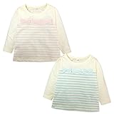 (サックス/90cm)ベビー服 女の子 Tシャツ 長袖 ボーダー柄 リボン装飾 女児 ベビー