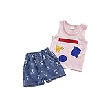 ベイビー服 ランニングシャツ Pojour 男の子キャミソール 夏子供Ｔシャツ＋パンツ ボーイズ可愛い2セット　子供ギフト 綿 通気 ピンク 90cm