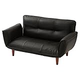 日本製 ソファ 2人掛け 脚が取れる カウチソファ 5段階 リクライニング 合皮 〔ソフトレザー〕 ブラック