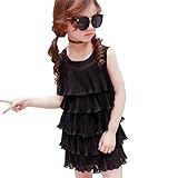 PAPA KIDS 子供シフォンドレス ベビーワンピース ベビーチュールドレス ノースリーブ女の子プリンセスドレス フリル夏 誕生日 子供の日入園式 七三五 花嫁介添人 (90cm, ブラック)