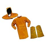 Fenteer 3点　溶接用　ロングコート　防護服セット　作業用手袋　作業用キャップ帽　