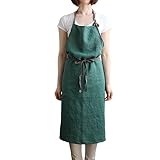 umeluckエプロン リネン カフェ風 おし長さ調節可能 シンプル ポケット付き 家庭用エプロン (ダークグリーン)