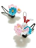 ［京都きもの町］ 子ども 髪飾り2点セット ピンク 水色のお花 蝶とうさぎ