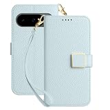 Deeaar Google Pixel 10 ケース手帳型 人気 スマホケース ピクセル 10ro 財布型 カバー カードポケット付き 軽量 薄型 全面保護 贈り物 Pixel10 カード収納 スタンド機能 横置きスタンド機能 高級PUレザー 上質な手触り 擦り傷防止 ケース (Google Pixel 10/10 Pro 6.3 inch対応) - アイスブルー