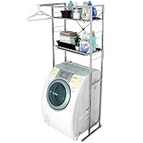 川口工器 ランドリーラック ステンレス棚 2段 日本製 頑丈 ハンガーバー付 18335 (棚2段)