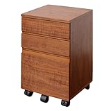 デスクワゴン 3段 デスクサイド収納 キャスター付き 木製 スリム ウォールナット ブラウン