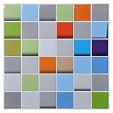 art3d 12 " x12 "自己接着壁タイルピールとスティックモザイクBacksplashのキッチン、カラフルな正方形( 6パック)