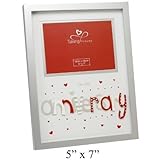 Anniversary Photo Frame with 3D Red & Silver letters 4 x 6 with Hearts by Talking Pictures
