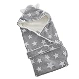 ガーゼ ベイビーおくるみ スワドル 星プリント 厚い 帽子付き コーラルフリース製 秋冬単品 75*75cm 0-1歳新生児/乳幼児/赤ちゃん用品 マットレスおくるみ 灰色