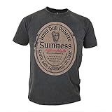 Guinness Distressed GaelicラベルTシャツ – コットンブラック半袖グラフィックTシャツ 3L ブラック