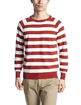 High Gauge Cotton Stripe Crewneck Sweater 1113-136-2667: Red High Gauge Cotton Stripe Crewneck Sweater 1113-136-2667: Red