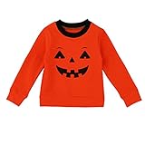 杜屋トヤ　ハロウィーンマスクでオソロ　ハロウィン　ユニセックス　子供　親　カボチャUネック長袖トップス　シンプル　シャツ　ブラウス　オレンジ　カジュアル　万聖節　ハロウィン祭り
