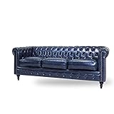 クラシックデモダン【ヴィンセント】三人掛け チェスターフィールドソファ（ネイビー/フェイクレザー×ブラック）アンティーク クラシック ラグジュアリー 高級感 ブリティッシュ 英国 アメリカン 西海岸【搬入・設置サービス】VC3P58K 家具