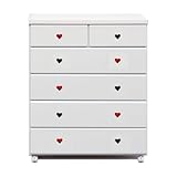 アルファタカバ ベビータンスシリーズ ブロッサムキャスター付きチェスト 80cm幅5段 ホワイト(ハートカラフル)