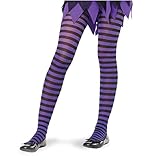 レッグアベニュー 子供用　ストライプタイツ（薄手） ブラック・パープル L
