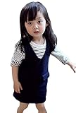 Plus Nao(プラスナオ) 子供用 セットアップ ツーピース デニムワンピース 膝上 サロペットスカート Ｔシャツ カットソー 長袖 トップス ボ - 120