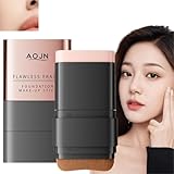 【24時間持続】ブラシ付きファンデーションスティック Aojn、M型ブラシヘッド ダブルヘッドデザイン、Aojn Flawless Eraser Foundation Make Up Stick、長持ち効果 高密着 ファンデーションスティック、ブラシ付き保湿軽量ファンデーションスティック 防水防汗 操作簡単 ナチュラル