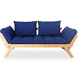 ソファ ソファーベッド 2人掛け 北欧デザイン リクライニング 天然木フレーム ハニー×ネイビー