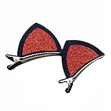 Nice Days（ナイス　ディズ） 【2個入り】ヘアアクセサリー 子供用 ヘアピン ヘアクリップ かわいい 猫耳 キラキラ スパンコール 髪飾り 写真撮影 (赤)