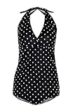BOZEVON 可愛い 水着 レディーズ バックレス 水玉 vネック マタニティ水着 妊婦水着 ママ水着 ネック水着 ワンピース水着 産前産後 ブラック L