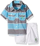 U.S. Polo Assn.ベビー 男の子用 半袖 格子縞 織り込み シャツ & デニム 半ズボン セット