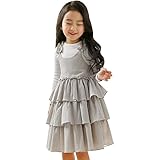 S&T　ティアードワンピース　子供服　女の子　春秋　フリル　ノースリーブ　膝上丈　無地　プリンセス　韓国風　柔らかい　可愛い　120
