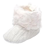 Annnowl Baby Girls Knit Soft Fur Winter Warm Snow Boots Crib Shoes (12-18 Months White) [並行輸入品]