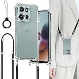 Ausrann 対応 Moto g66j 5G ケース Moto g66y 5G ケース モトローラ g66j/g66y 5g カバー ショルダー ストラップ2枚付き 紐付き 首掛け 肩がけ 斜め掛け ストラップホール付き 薄型 軽量 耐衝撃 シリコン TPUバンパー 黄変防止 全透明 米軍MIL規格 ワイヤレス充電 対応(クリア)