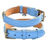 Beanspet 犬用首輪 本革 キルティング加工 小型犬 中型犬 大型犬対応 おしゃれカラー 丈夫なダブルステッチ スエード裏地 XS〜XLサイズ対応 レザーカラー (ブルー, XL)
