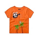 PANCY 子供服 春夏 半袖 Ｔシャツ 男の子 女の子 コットン プリントＴシャツ かわいい(オレンジ 飛行機柄,120cm)