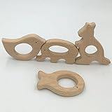 Kissteether 12個赤ちゃんの木製のTeether象の鳥の魚カンガルー自然な歯のぬいぐるみオーガニックの環境に優しいホルダー看護木のネックレス/ブレスレットベビーギフト (木製カラー12個)