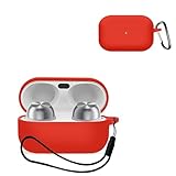For Technics EAH-AZ100 用 ケース カバー 【KONXISA】ワイヤレスイヤホン ケース シリコン素材 着用しやすい 耐衝撃 防水防塵 ウォッシャブル（カラビナ付き+ストラップ付き ） 装着充電可能 持ち運びがしやすい（レッド）
