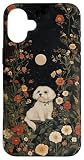 マルチーズ 犬 月 花 コテージコア 犬 ママ スマホケース iPhone 16 Plus 用