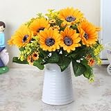 お部屋が明るくなる かわいい 造花の ヒマワリ  白い ポット入り インテリアフラワー