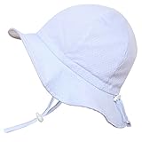 赤ちゃん用 50+ UPF 日光予防帽子 Sun hat、サイズの調整可能、チン・ストラップ付き( S: 0-9ヶ月, ライトブルーグリッド )