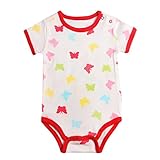 半袖 ボタン付 ボディオール ロンパース 女の子 ベビー 赤ちゃん 80㎝ ウシ柄 ヒョウ柄 チョウチョ柄 リボン柄 可愛い カバーオール 夏服 (チョウチョ柄)